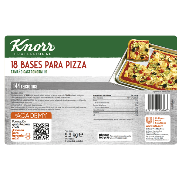 BASE DE PIZZA 18 BASES 9,9 KG KNORR