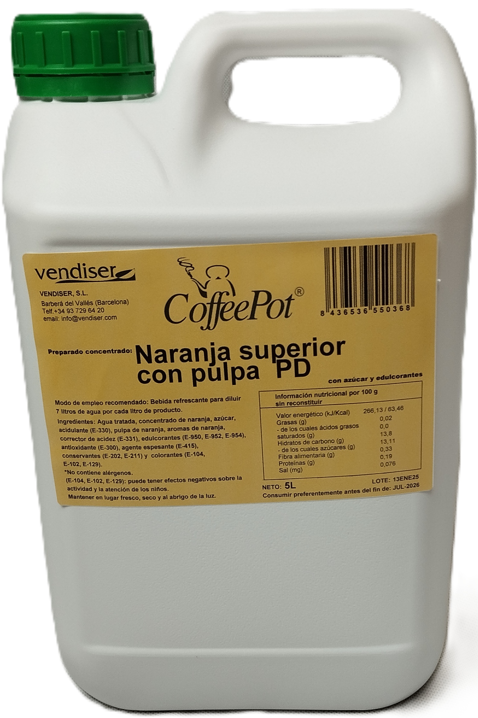 ZUMO CONC. SUPERIOR NARANJA PULPA 5L