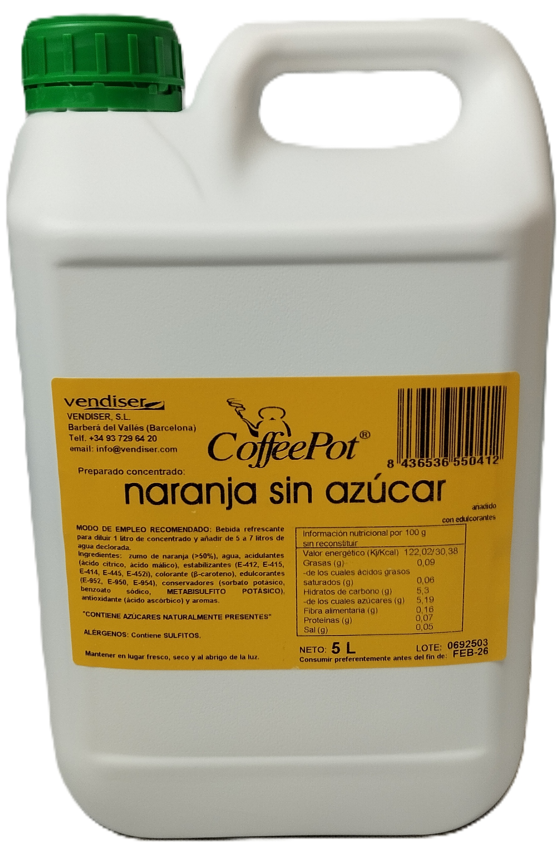 ZUMO CONC. SIN AZUCAR 5 L. NARANJA (LPD)