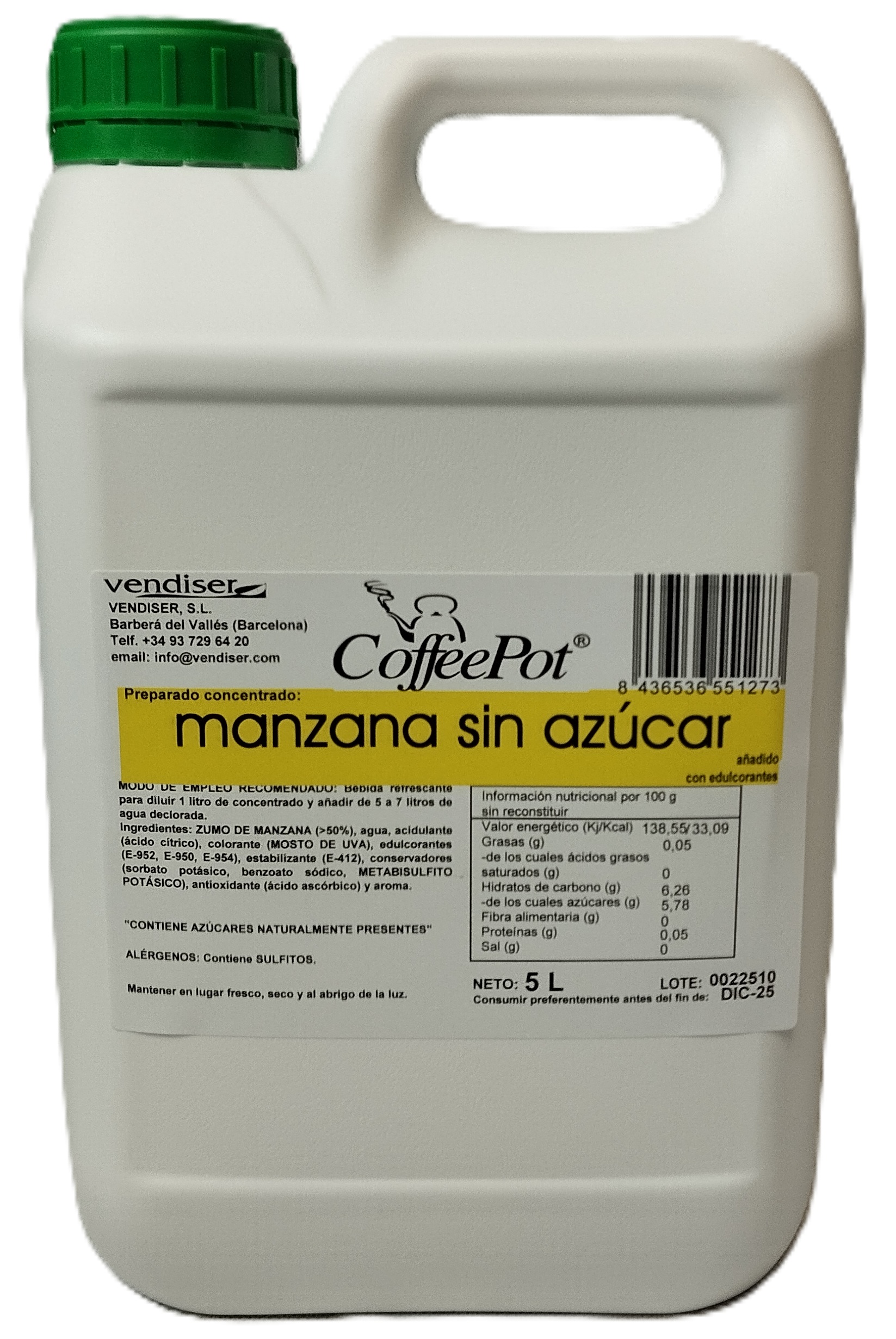 ZUMO CONC. SIN AZUCAR 5 L MANZANA COFFEP