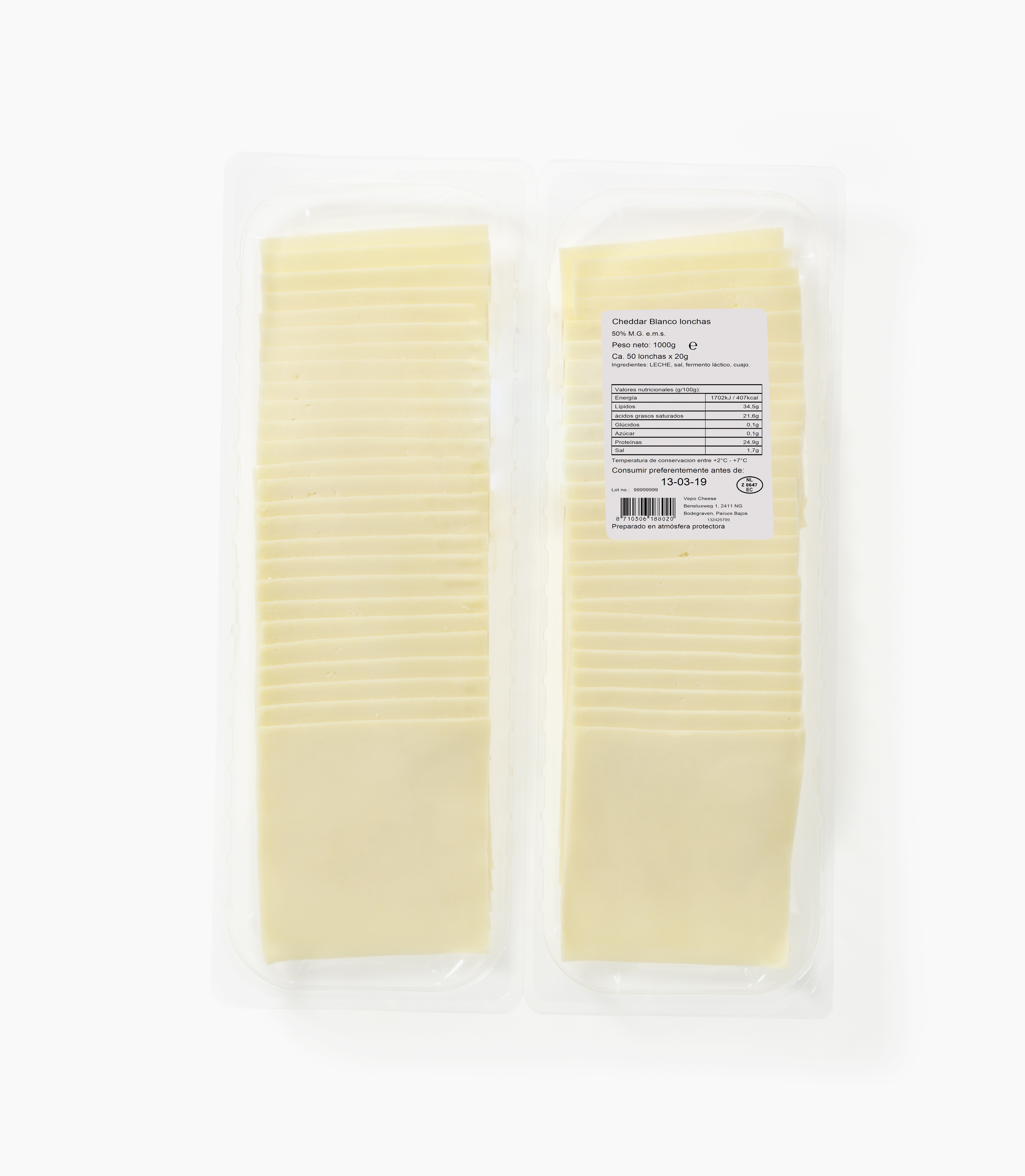 QUESO CHEDDAR BLANCO 1KG (LONCHEADO)