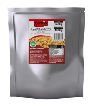 GARBANZOS COCIDOS BOLSA 3 KG P.E. 1,8 KG SERHOS